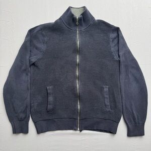 Banana Republic Full Zip Mock Neck Sweater Navy Long Sleeve Pockets Men's Size L